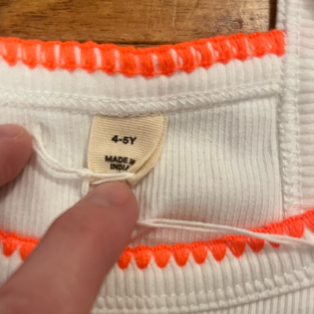 NEW WITH TAGS Mini Boden Cut Away Ribbed Tank - 4-5 Years - White + Neon Orange - Picture 5 of 5